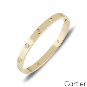 Cartier Yellow Gold Half Diamond Love Bracelet Size 19 B6035919